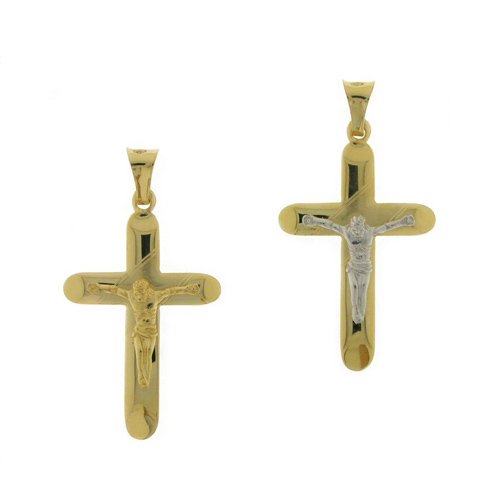 Ciondolo Crocifisso in oro giallo e bianco 18kt o oro giallo 18kt