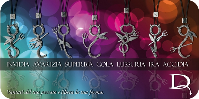 Ciondolo DIAVOLI - ACCIDIA (Pigrizia - indifferenza) in argento nero 925% e zirconi