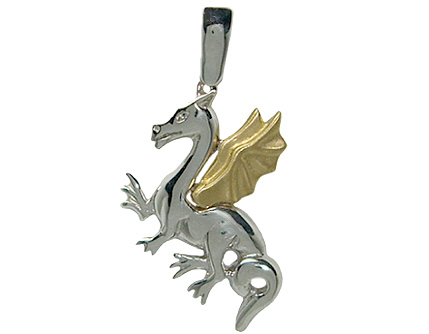 Ciondolo drago in oro giallo e bianco 18kt