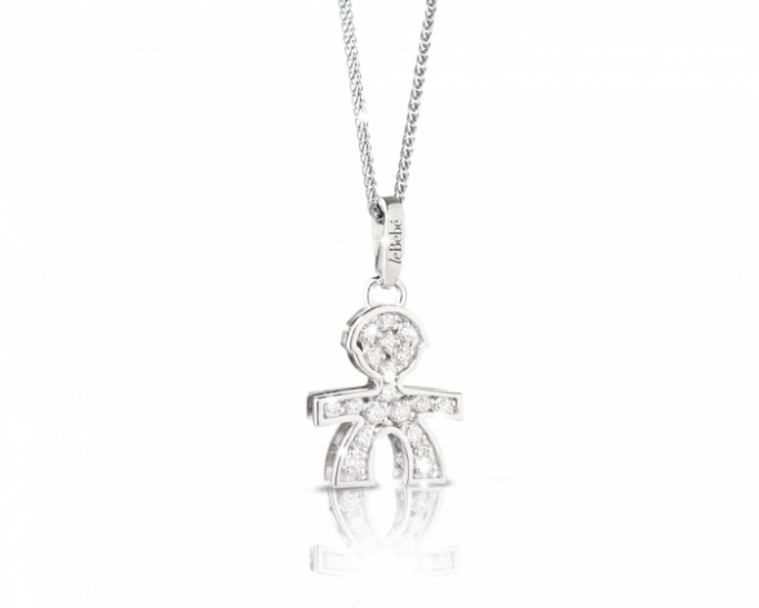 Ciondolo E Catenina Le Bebe Pave Maschietto Medio Con Diamanti In Oro Bianco 18kt Lbb011