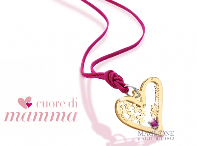 Ciondolo Le Bebè - Cuore di Mamma - in oro giallo con Rubino