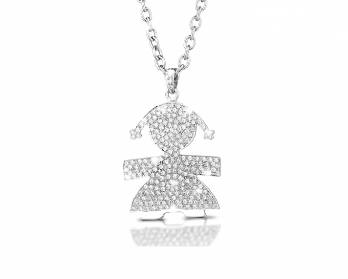 Le Bebè - 18K White Gold 2.12ct Natural Diamonds Maxi Girl Pendant Necklace customizable with name