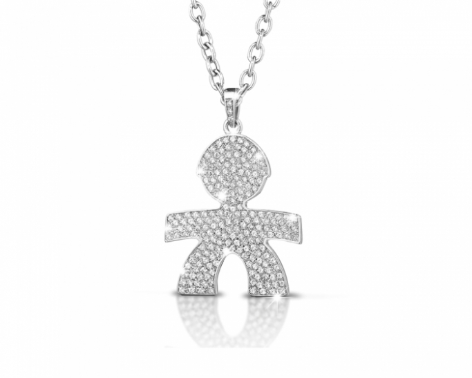 Le Bebè - 18K White Gold 1.69ct Natural Diamonds Maxi Boy Pendant Necklace customizable with name