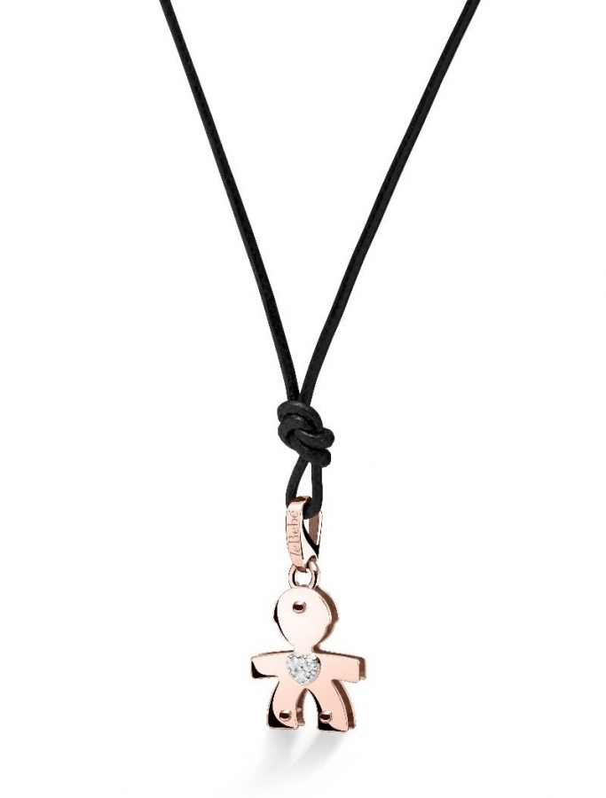 Ciondolo Le Bebè - i diamantini - maschietto medio in oro rosa con Cuore in pavé di diamanti LBB066