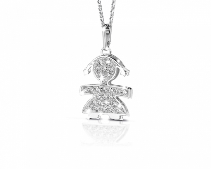 Le Bebè - 18K White Gold 0.39ct Natural Diamonds Big Girl Pendant Necklace customizable with name