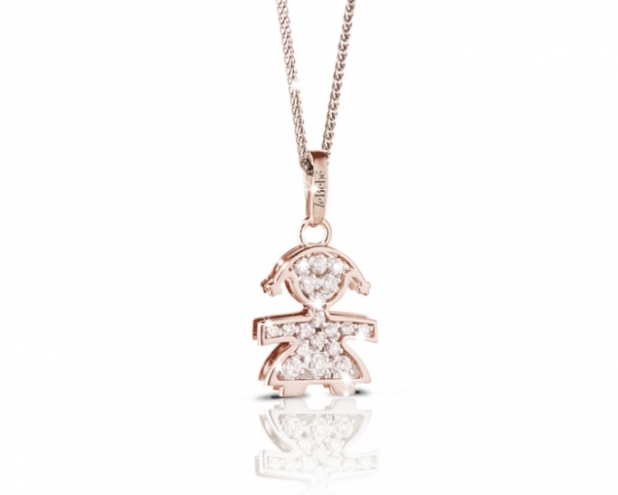 Le Bebè - 18K Rose Gold 0.18ct Natural Diamonds Girl Pendant Necklace customizable with name