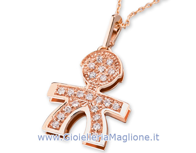 Ciondolo Le Bebè - i pavè - maschietto grande con pavè di brillanti in oro rosa