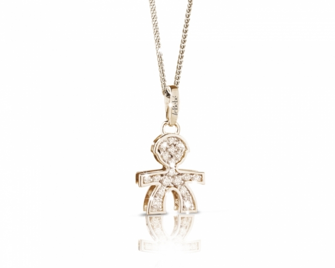 Le Bebè - 18K Yellow Gold 0.17ct Natural Diamonds Boy Pendant Necklace customizable with name