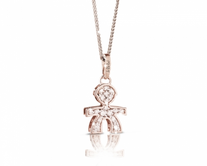 Le Bebè - 18K Rose Gold 0.17ct Natural Diamonds Boy Pendant Necklace customizable with name