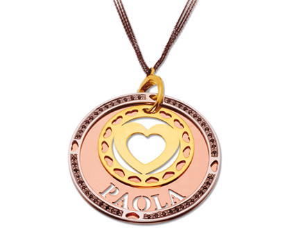 Ciondolo My Charm in oro bianco giallo e rosa con diamanti personalizzabile con il nome