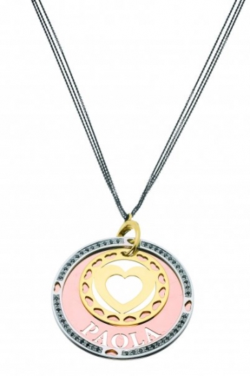 Ciondolo My Charm in oro bianco giallo e rosa con diamanti personalizzabile con il nome