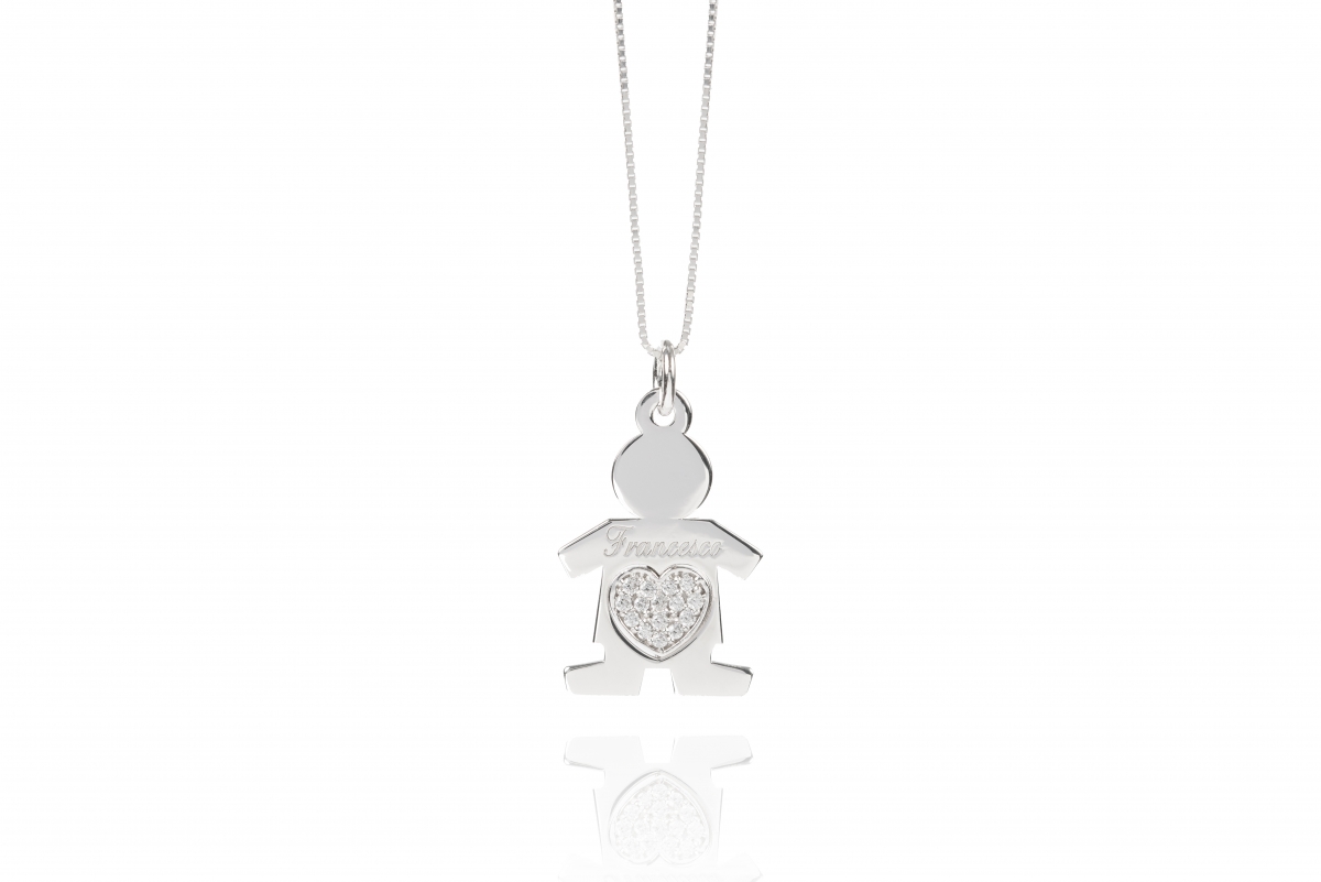 Ciondolo My Love Maschietto in argento 925% con cuore pavè di zirconi