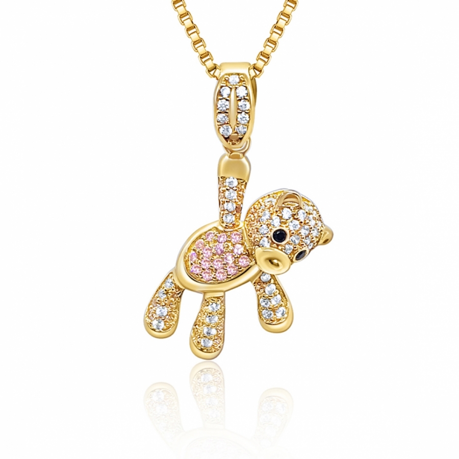Bear pendant with cubic zirconia in 18kt yellow gold