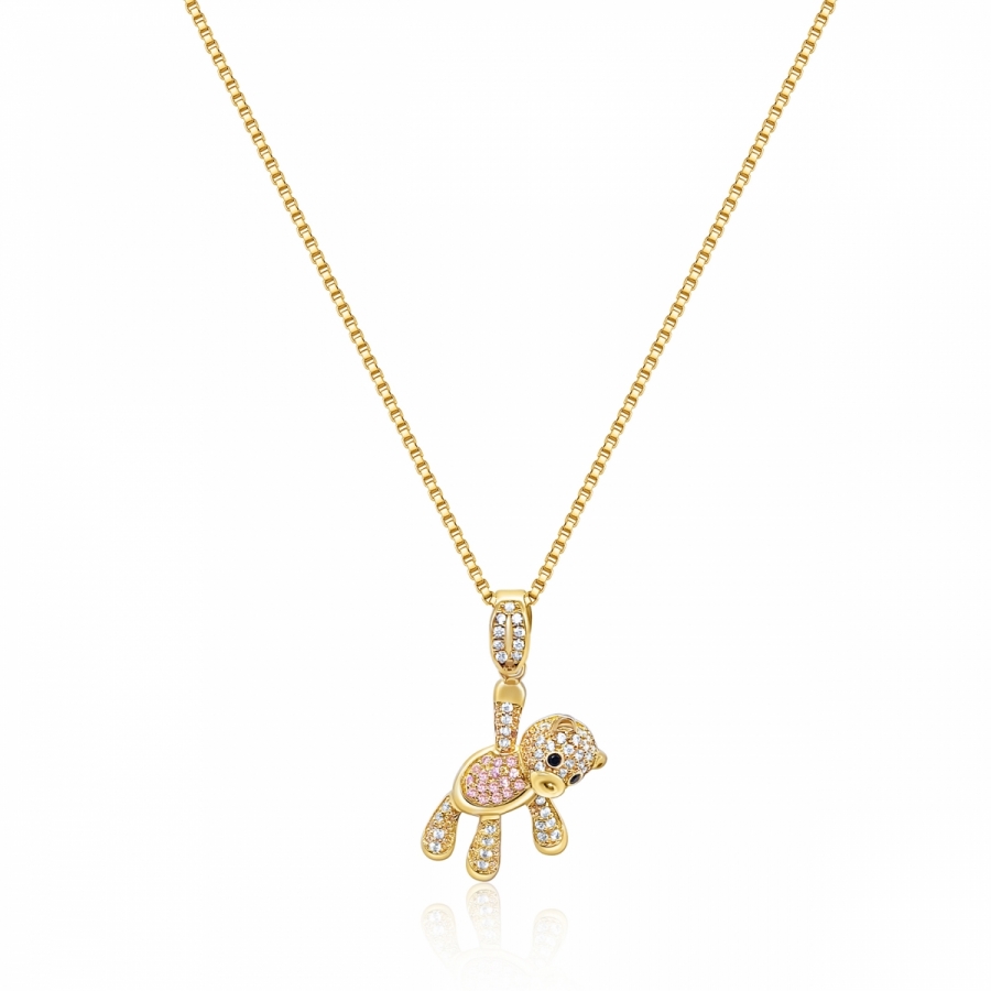 Bear pendant with cubic zirconia in 18kt yellow gold