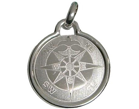 18K White Gold Compass Pendant