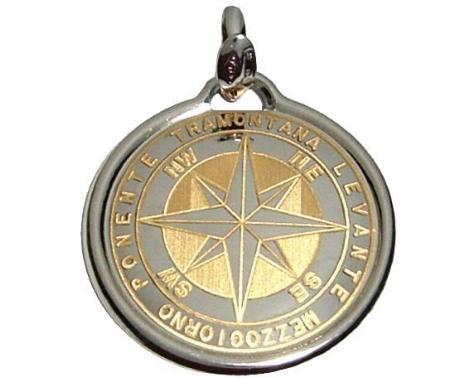 18K Yellow and White Gold Compass Pendant