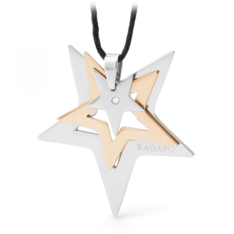 Ciondolo S'Agapò by BrosWay collezione Oslo stella in acciaio pvd oro rosa e cristallo