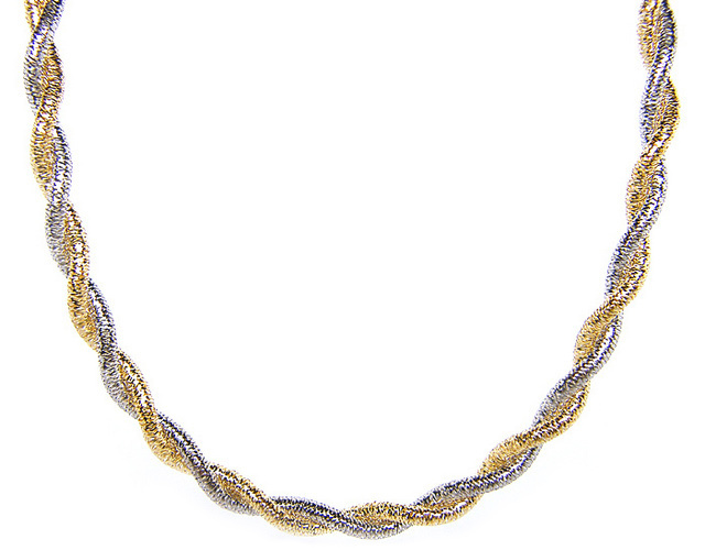 Collana a rete intrecciata estendibile in oro bianco e giallo 18kt