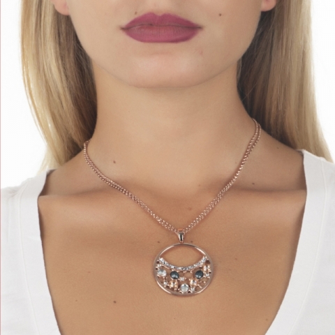 Collana BOCCADAMO doppio filo con pendente decorato di Swarovski crystal, peach e silver night XGR437RS