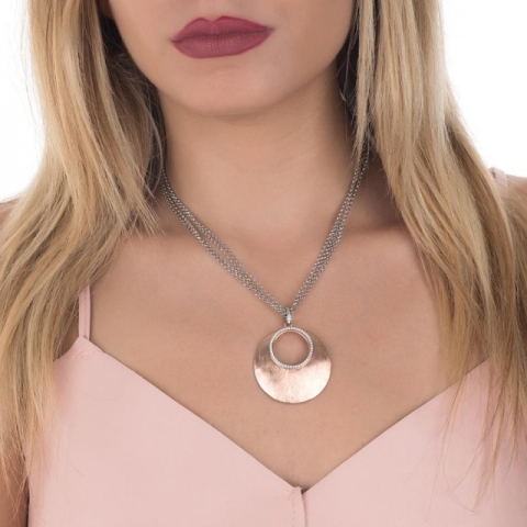 Collana BOCCADAMO doppio filo placcata oro rosa con pendente forato e zirconi XGR412RS