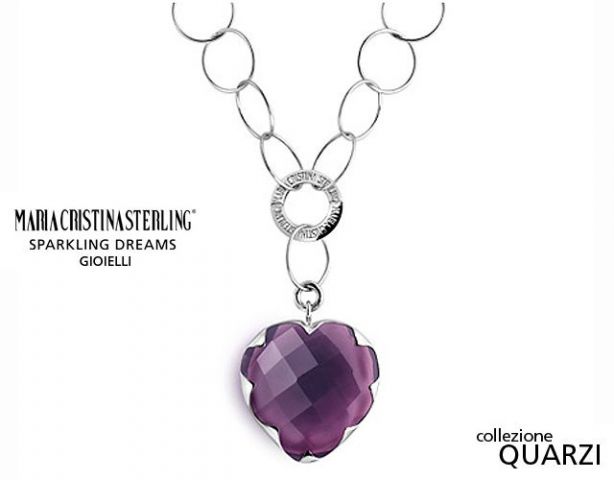 Collana con ciondolo cuore pendente in argento 925 e ametista firmata Maria Cristina Sterling