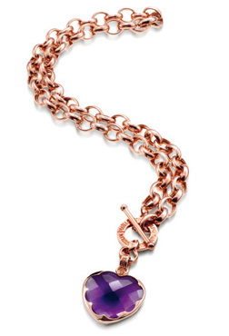 Collana con ciondolo cuore pendente in argento rosa 925 e ametista firmata Maria Cristina Sterling