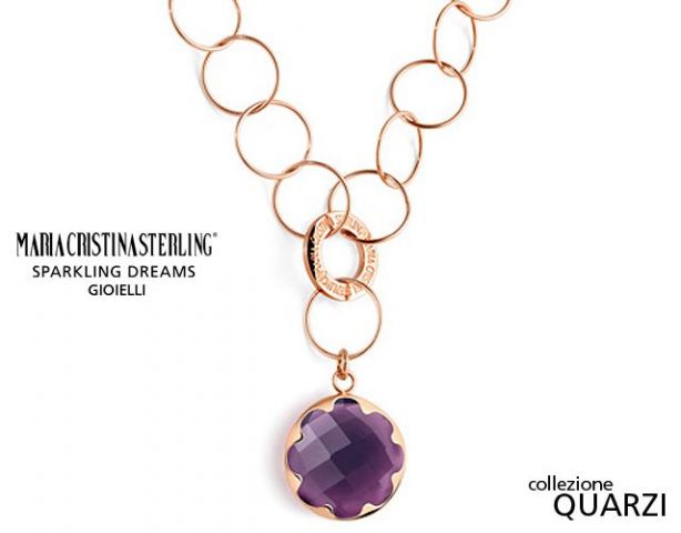 Collana con ciondolo pendente in argento rosa 925 e ametista firmata Maria Cristina Sterling