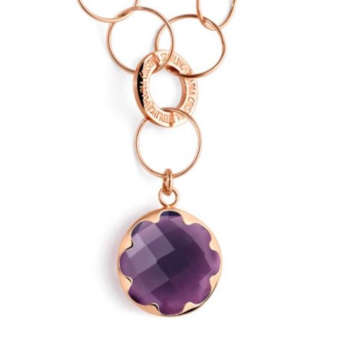 Collana con ciondolo pendente in argento rosa 925 e ametista firmata Maria Cristina Sterling