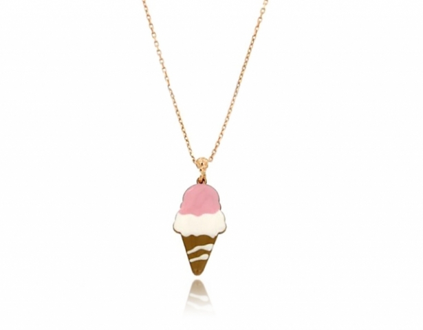 Collana con cono gelato smaltato pendente in argento rosa 925 cm 40-45