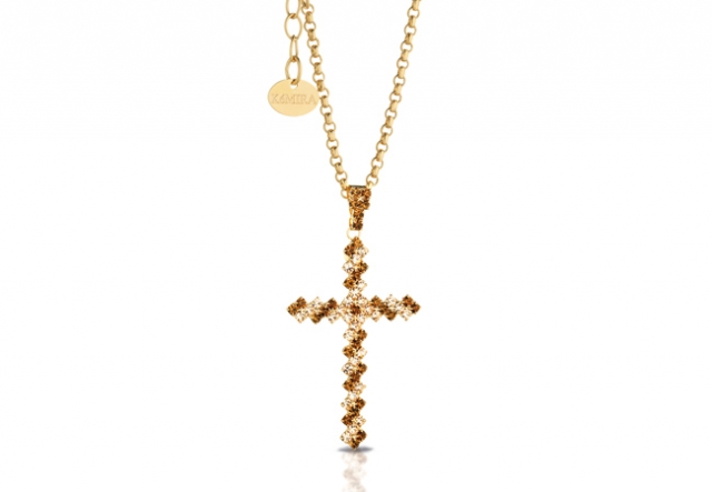Collana con Croce KeMira in ottone dorato e mix di cristalli