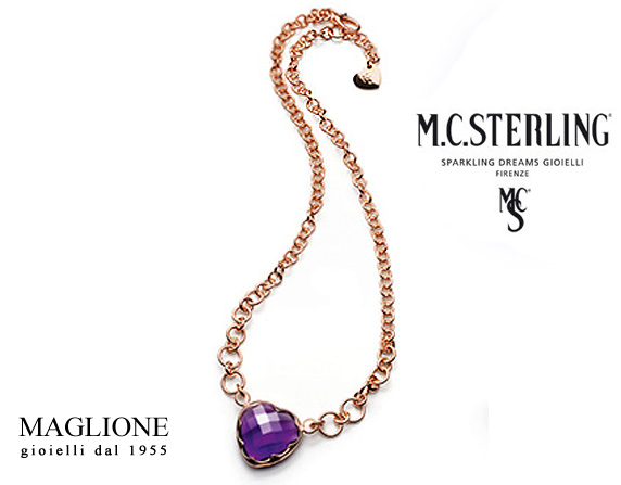 Collana con cuore in argento rosa 925 e ametista firmata Maria Cristina Sterling