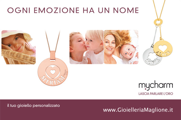 Collana con nome grande personalizzabile My Charm in oro giallo, rosa o bianco 18kt con il nome fino a 7 lettere