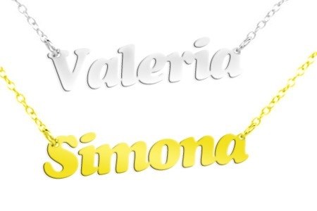 Collana con nome personalizzato in argento 925 rodiato bianco o placcato oro taglio laser