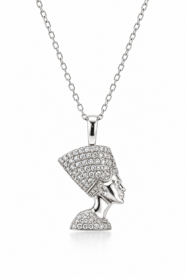 Collana con pendente Nefertiti in Argento 925% rodiato e Cubic Zirconia