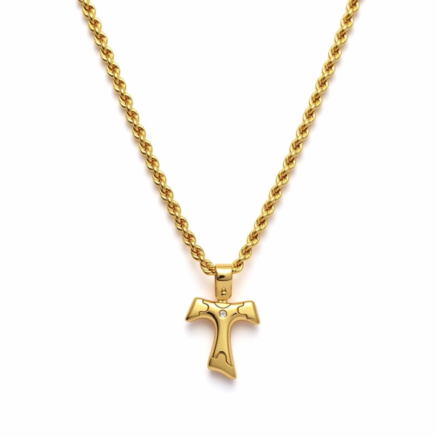 18K Yellow Gold Necklace with Cross