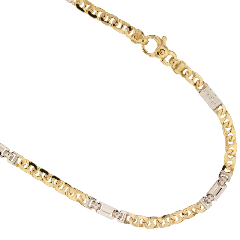 Collana da uomo catena piena maglia traversino alternato in oro giallo e bianco 18kt