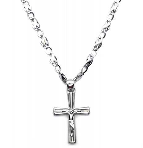 Collana uomo con croce Cristo crocifisso in oro bianco 18kt