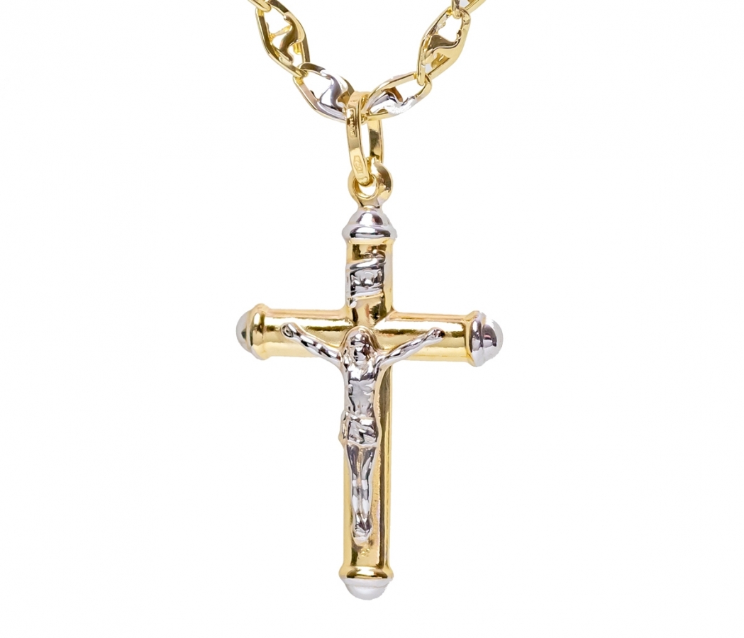 18K Yellow and White Gold Necklace with Cross