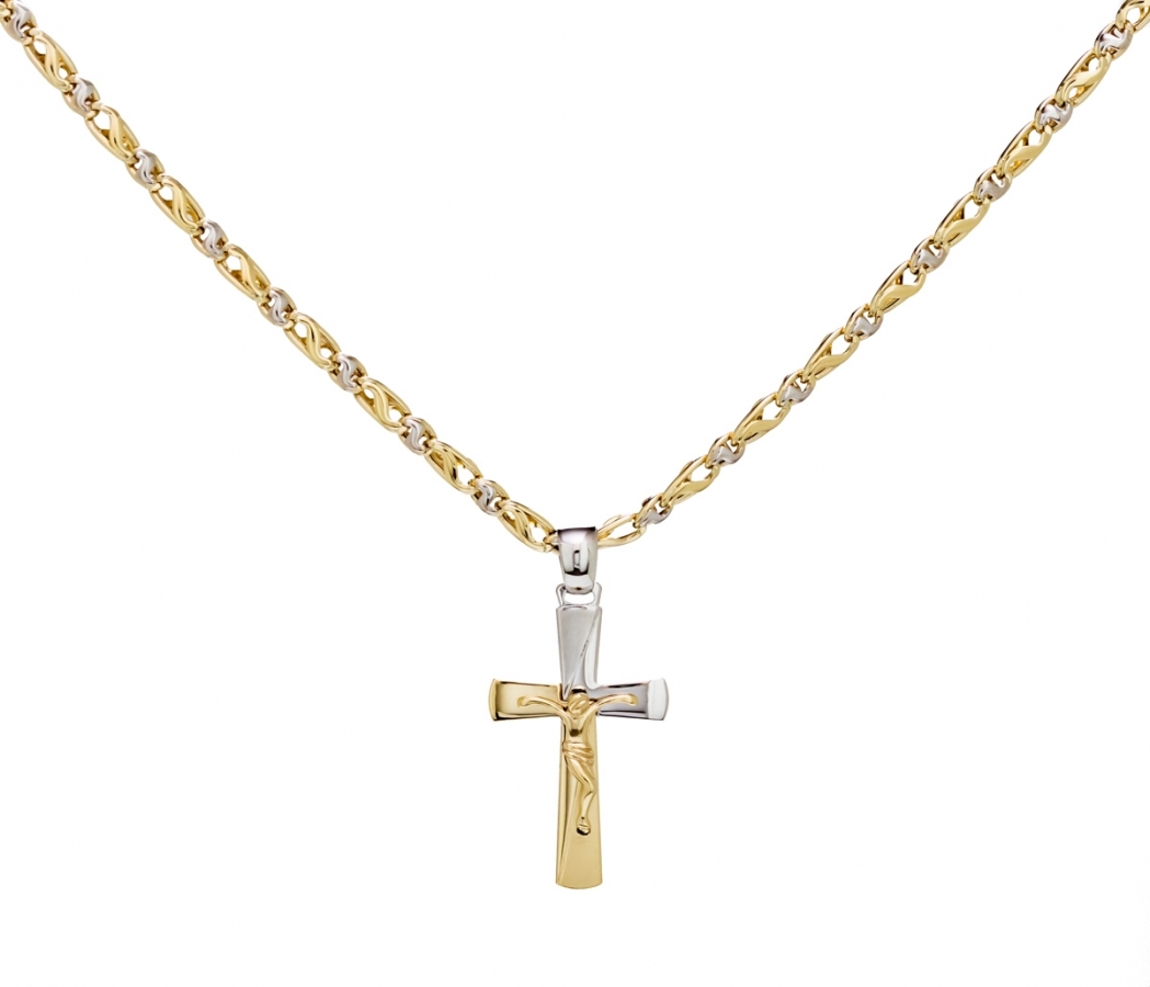 18K Yellow and White Gold Necklace with Cross