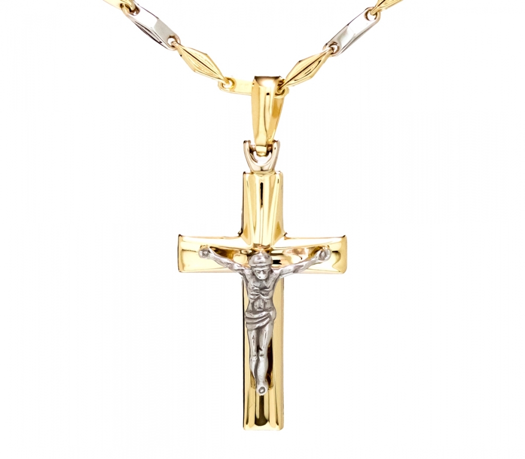 Collana da uomo con Crocifisso in oro giallo e bianco 18kt