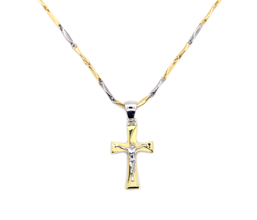 18K Yellow and White Gold Necklace with Cross