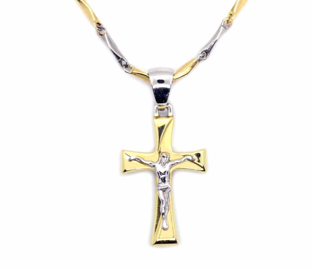 18K Yellow and White Gold Necklace with Cross