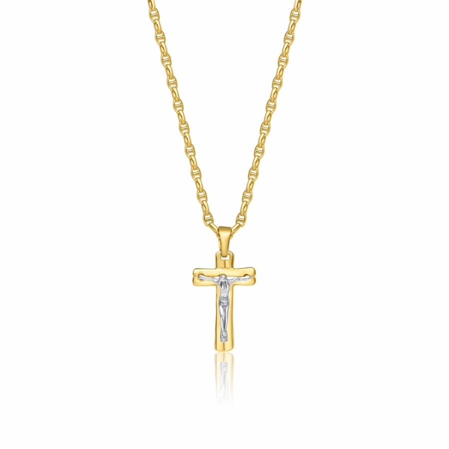 18K Yellow and White Gold Cross Necklace