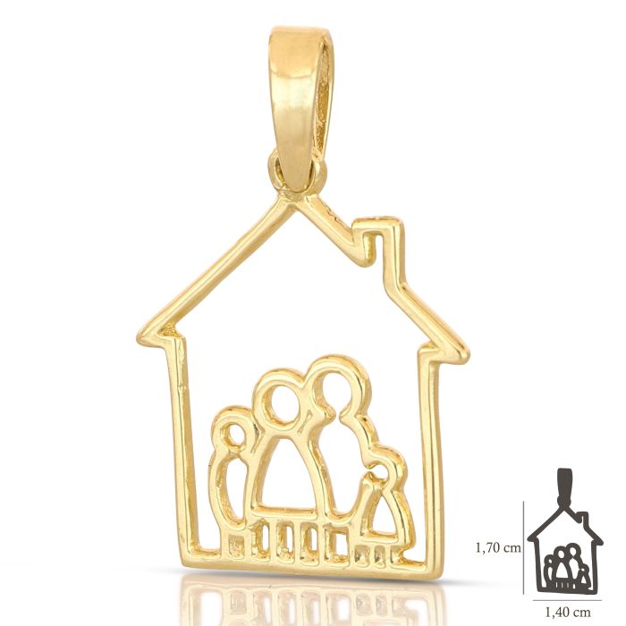 Collana girocollo con pendente Casa con Famiglia in oro giallo 18kt