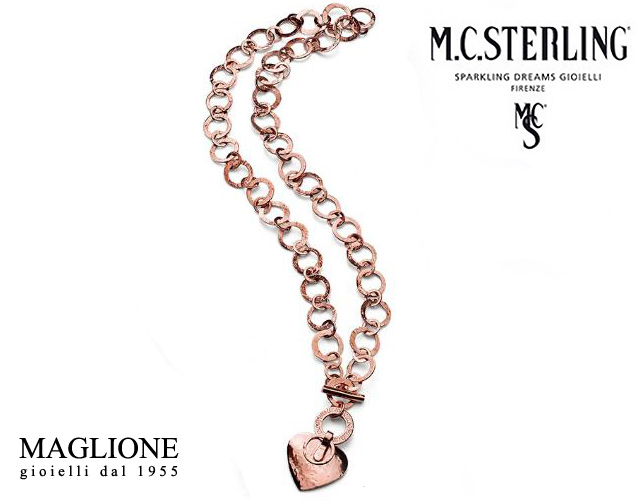 Collana Ikes con cuore pendente in argento rosa 925 firmata Maria Cristina Sterling