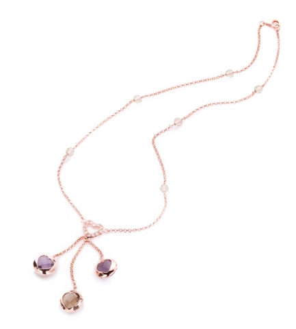Necklace in 18kt rose gold-plated bronze with stones amethyst, citrine and cubic zirconia