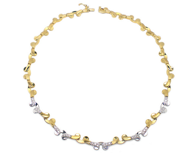 18K Yellow and White Gold, Cubic Zirconia Necklace