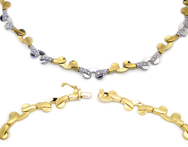 18K Yellow and White Gold, Cubic Zirconia Necklace