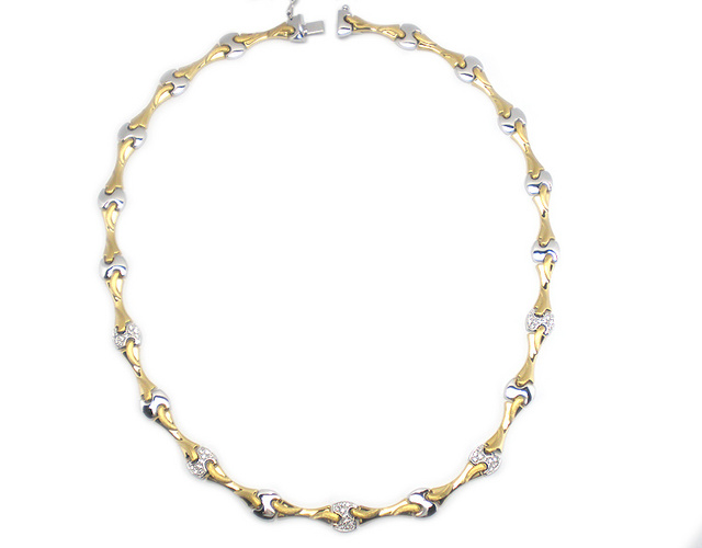 18K Yellow and White Gold, Cubic Zirconia Necklace 