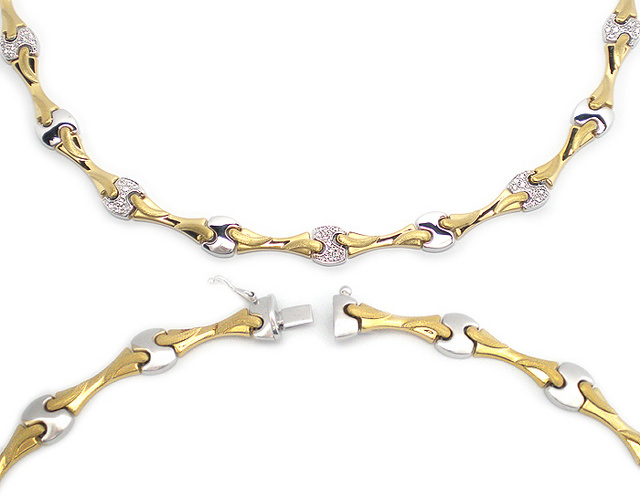 18K Yellow and White Gold, Cubic Zirconia Necklace 